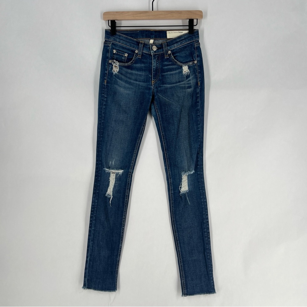 rag & bone Medium Wash Blue‎ Distressed Ripped Denim Cutoff Skinny Jeans Size 24
